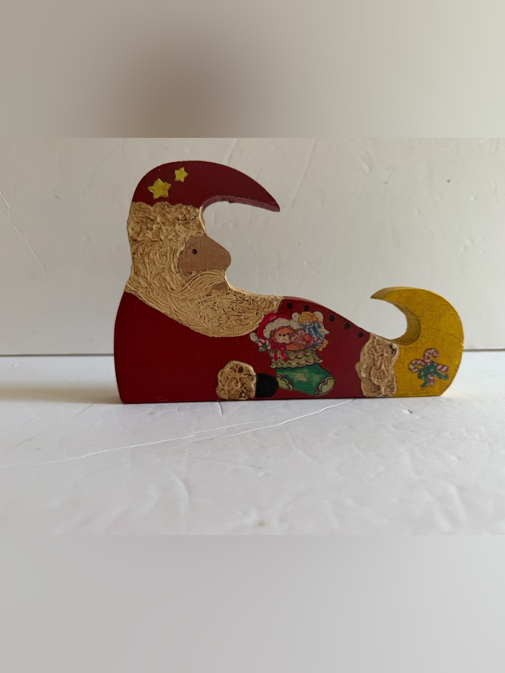 Hand-Painted Santa Wooden Shelf Sitter Vintage Decor
